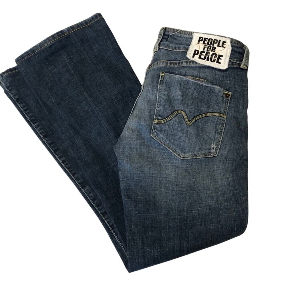 PEOPLE FOR PEACE Flare Leg Denim Jeans Womens Size 28 High Rise Blue Denim